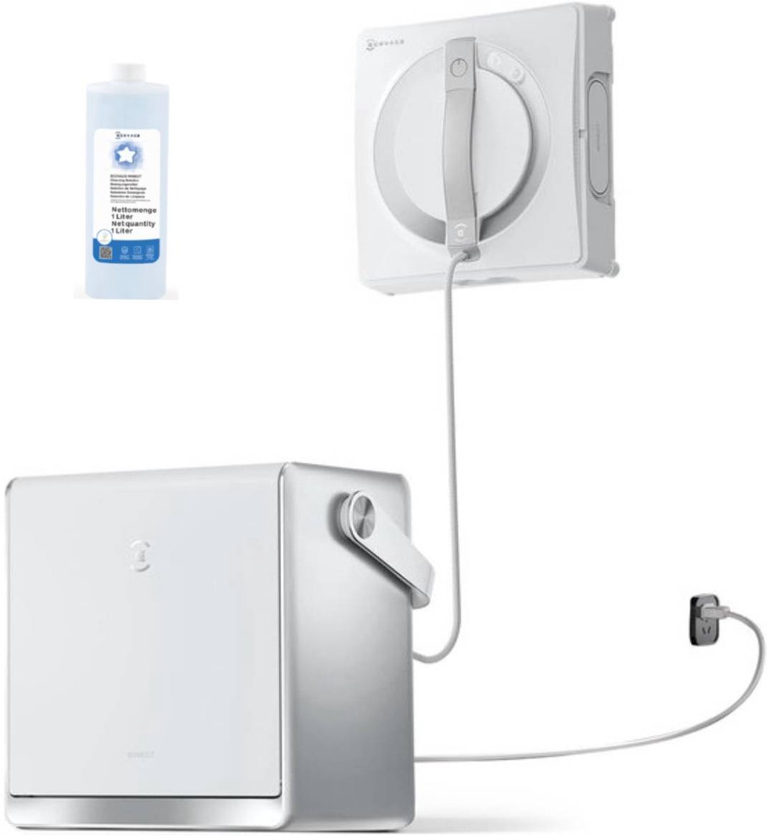 Ecovacs Winbot W2 Pro Omni Robot Ramenreiniger - Ramenwasser - Ruitenreiniger - Win-SLAM 4.0 Intelligente Routeplanning - 12-traps Veiligheidssysteem - Dubbele Stroommodus - Voor Ramen, Spiegels, Glazen Deuren- 1000ml Schoonmaakmiddel