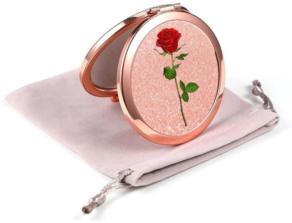 Compacte spiegel - Make-up spiegel - Make-up bijwerken - Dubbelzijdig 2x vergroting - 7 cm diameter - Roségoud