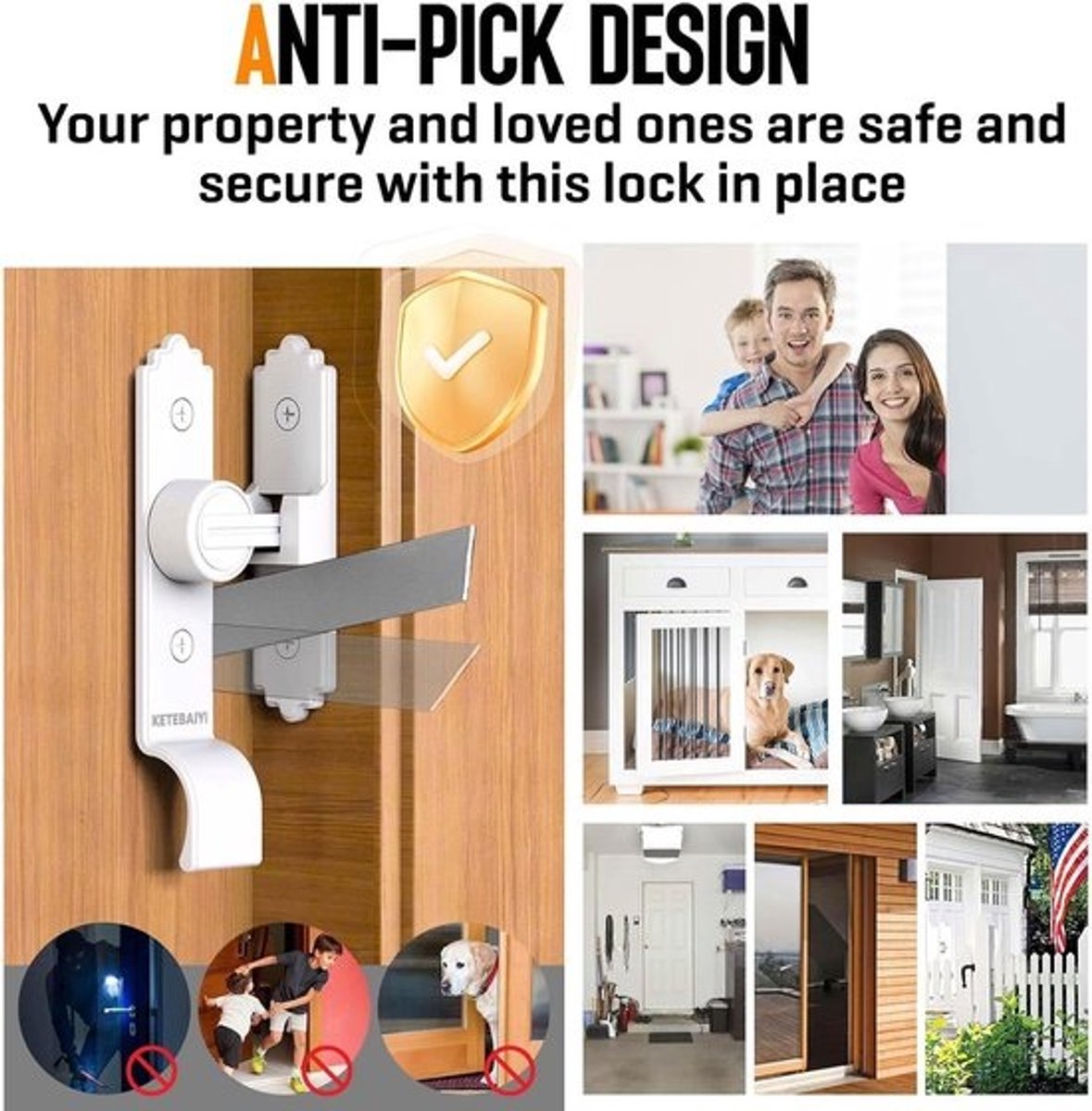 Schuurdeurslot met handvat - Schuifdeurslot grendel - Deuren Beveiligen - 90 of 180 graden - 1011 x 762 cm - Wit