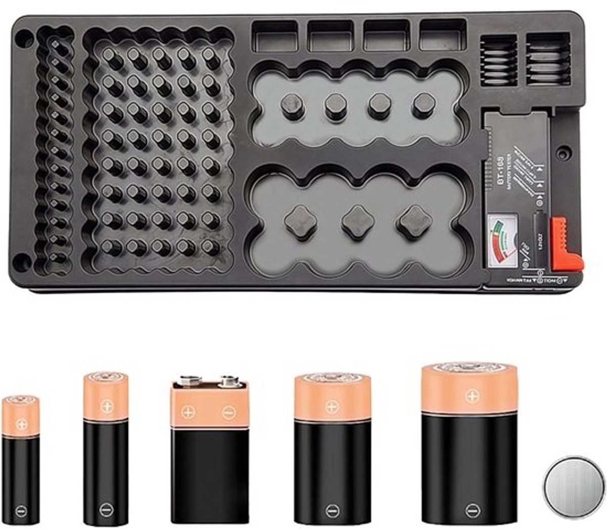 Batterij Houder - Opbergdoos - Batterijen Organiseren - Brandwerend Ontwerp - 116 Batterijen - Zwart