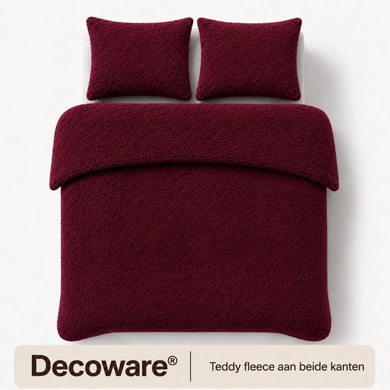 Housse de couette en polaire teddy bordeaux avec deux taies d'oreiller, double face.