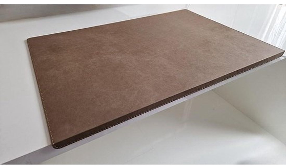 Bureauonderlegger met randbescherming - Bureau mat Leer - Bureau organiseren - Gehoekte L-vorm - 90 x 47 cm - Donkerbeige