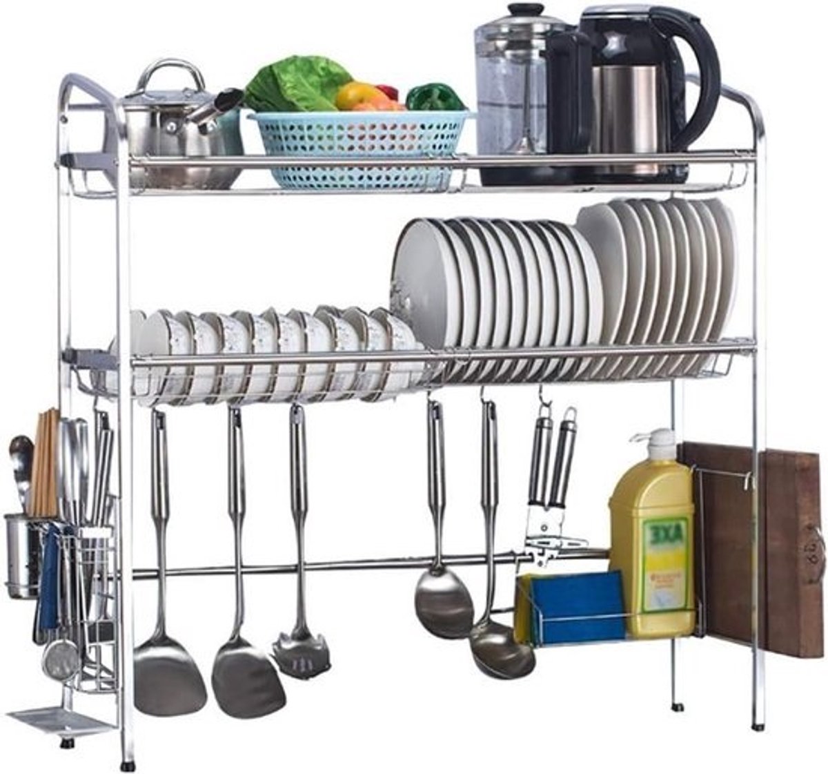 Afdruiprek Keuken - Servies Organizer - Keuken Opbergen - Roestvrij Staal - 93x27x82cm - One Color