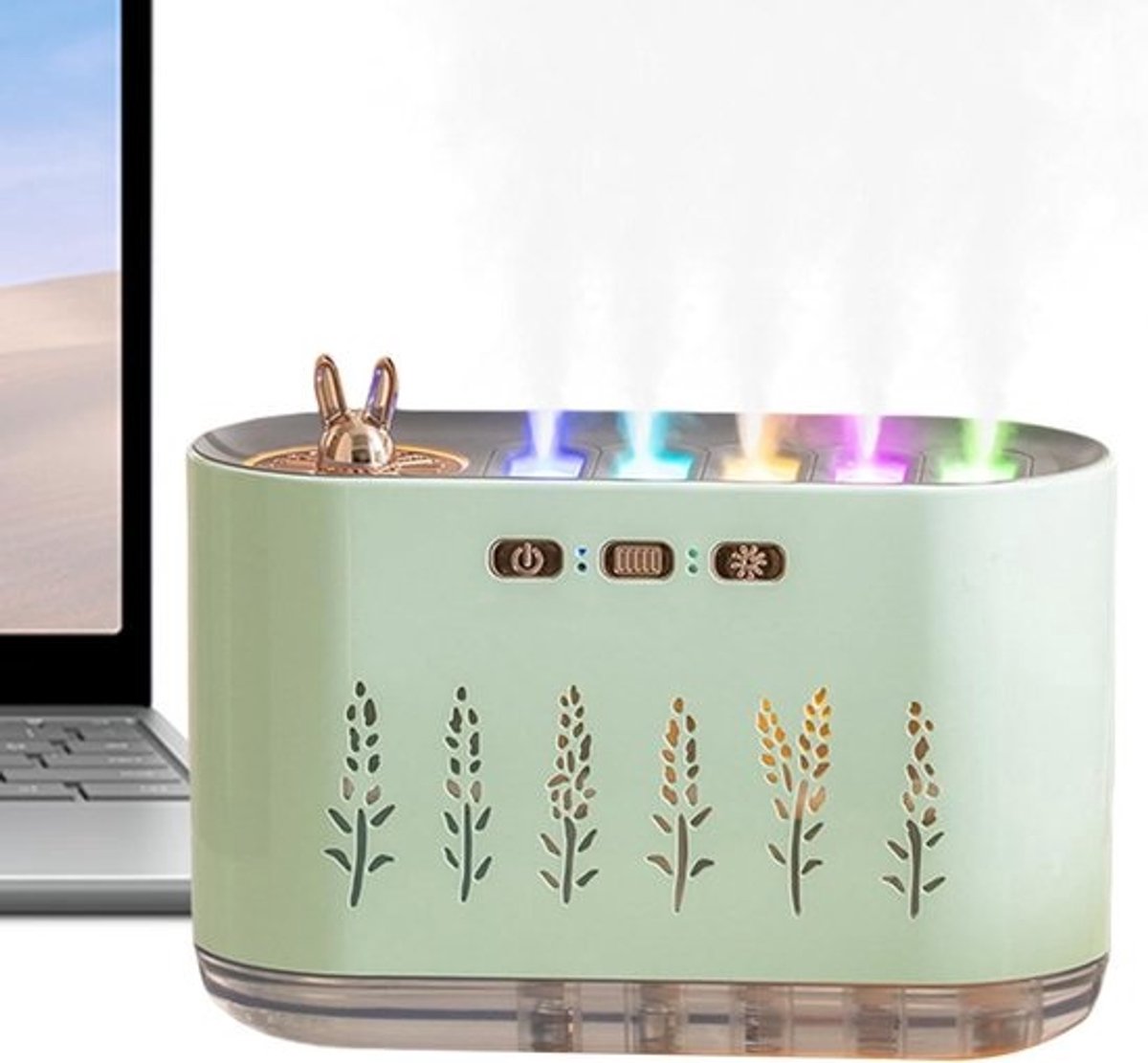 Luchtbevochtiger Tafel - Koude Mist - Slaapkamer Ontspanning - 7 Kleuren Verlichting - 700ml Tank - Groen