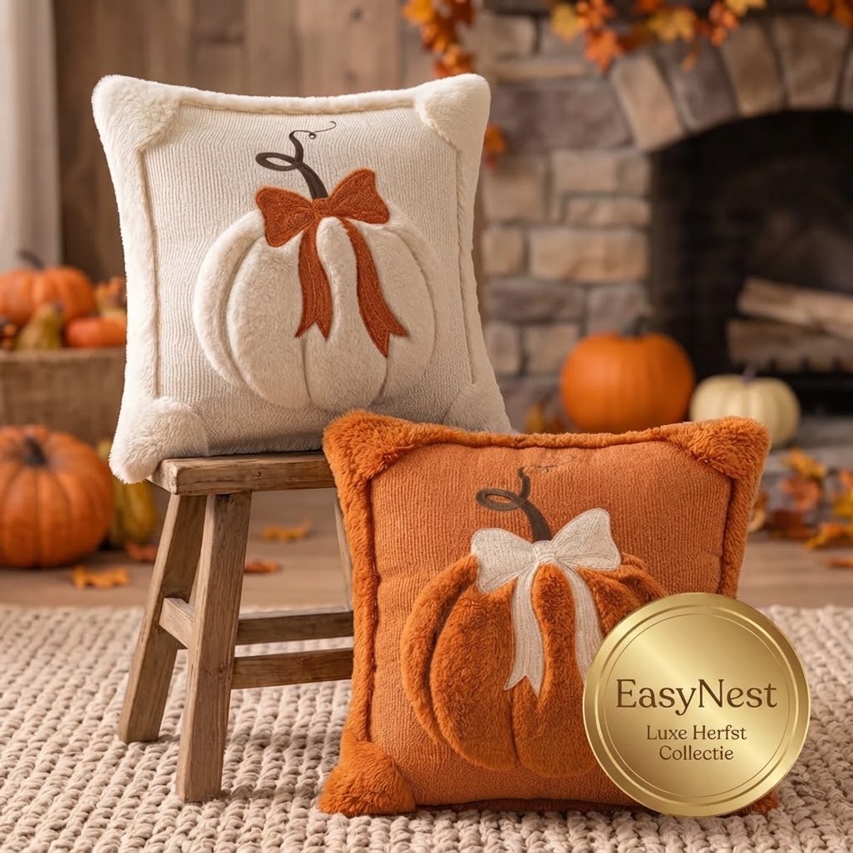 Halloween Pompoen Kussensloop – Herfst Kussensloop - Geborduurde Sierkussenhoes – Herfstdecoratie voor Bank, Woonkamer & Slaapkamer