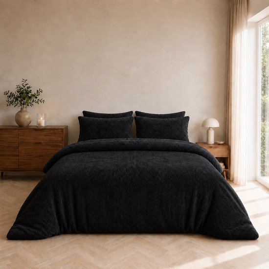 Decoware® Teddy fleece dekbedovertrek - Zwart - 140x220 + 60x70 cm van Decoware — afbeelding 5