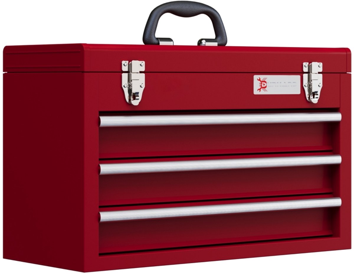 Gereedschapskist 51x22x32 cm Rood Metaal Gereedschapsdoos Opbergdoos Met 3 laden Met handgreep Stevig en duurzaam Makkelijk schoon te maken Geschikt voor werkplaats garage en studio