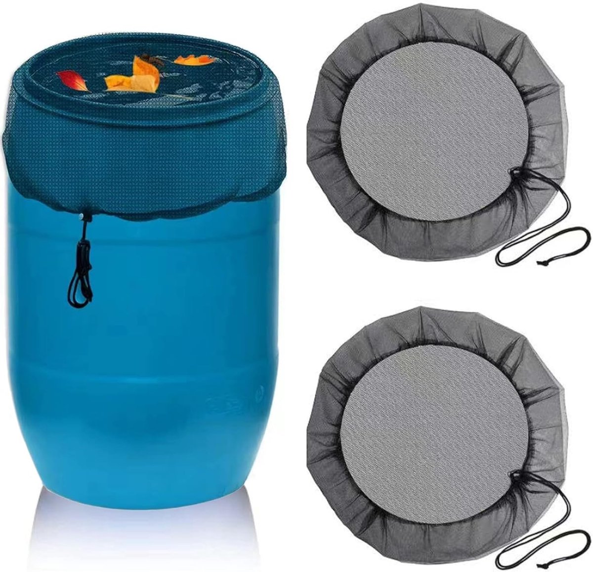 Beschermhoes voor Regenwaterton, Diameter 60 cm, Verstelbaar met Trekkoord, Bladbescherming, Set van 2, Duurzaam en Weerbestendig