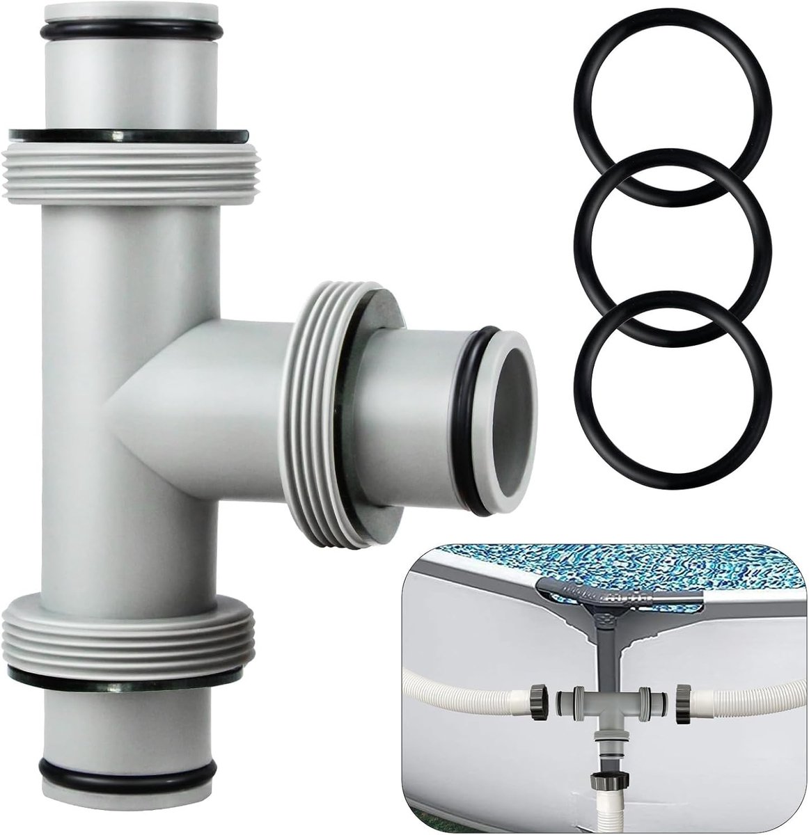 Drieweg zwembadslangconnector met een diameter van 38 mm, poolslangadapter en T-stuk voor optimale waterdoorstroming