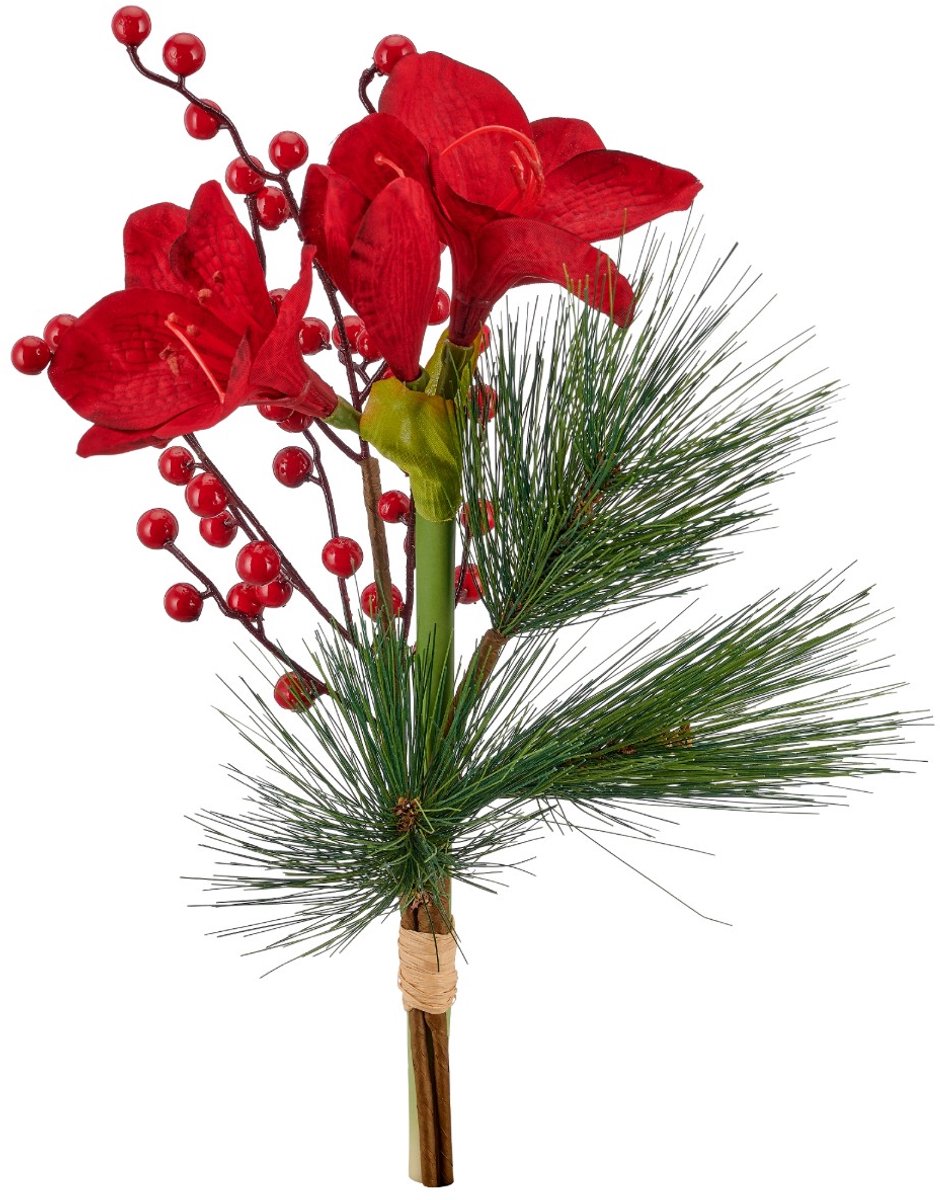 Gasper kunstboeket amaryllis met bessen donkerrood 48 cm