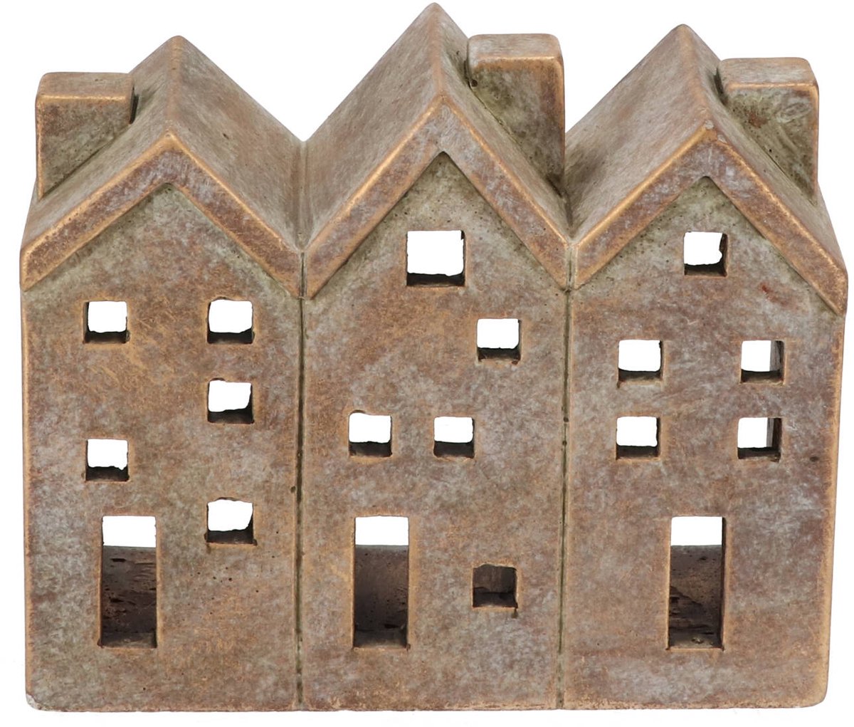 Daan Kromhout - Waxinelichthouder - Huisjes - Beton - Goud/Grijs - 18x8x14cm