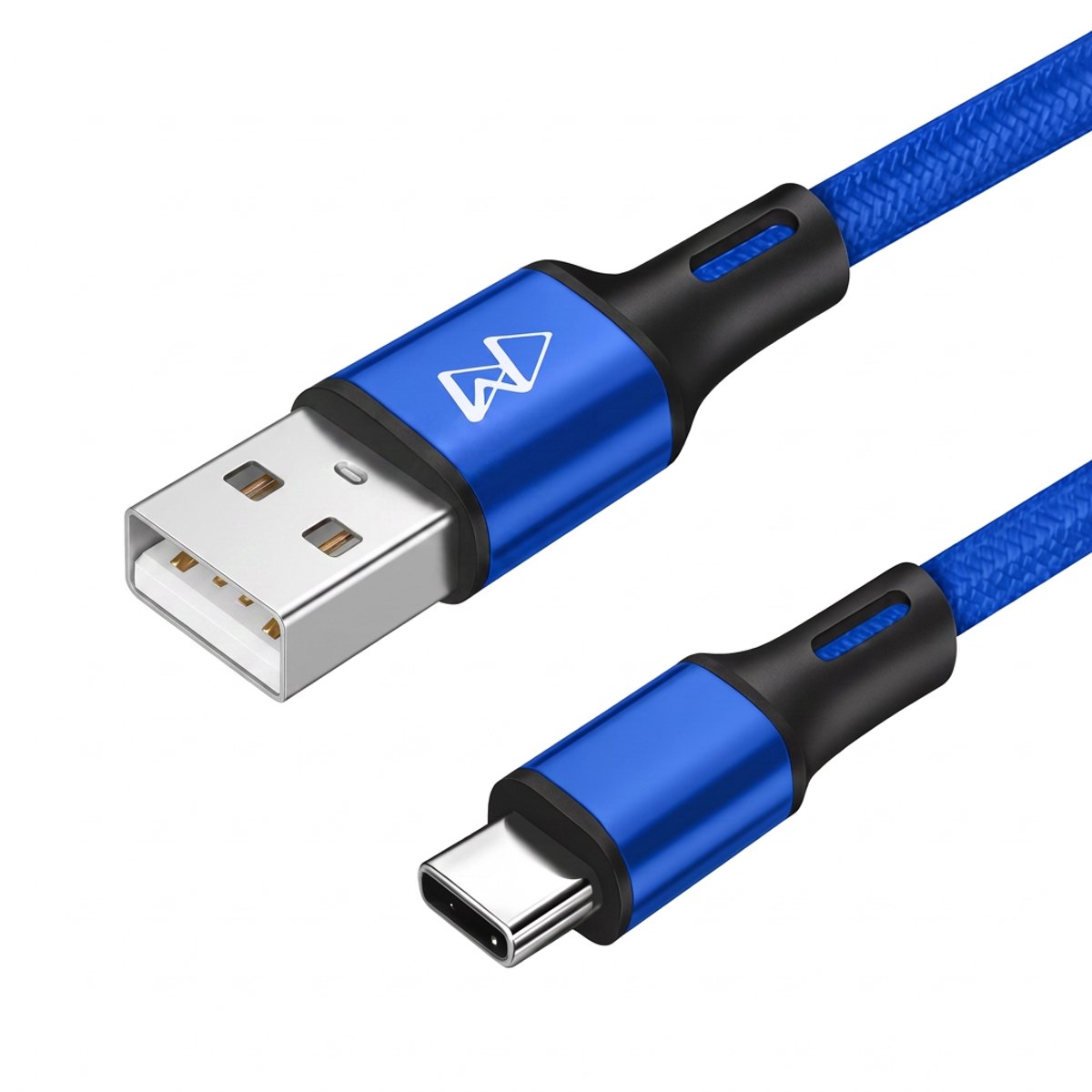 USB-C Data- en Laadkabel - 2.4A Snellader Kabel - Fast en Quick Charge Oplaadkabel - Type C Naar USB-A - Oplaadsnoer Telefoon - Laptop - Gevlochten Nylon – Blauw – 1 Meter - Wilsem ®