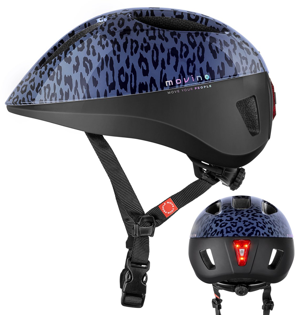 Movino Eclipse - M - Luipaard - Fietshelm met Geïntegreerd LED Achterlicht – Lichtgewicht 230g – In-Mold & EPS - Fiets Skeelers Step