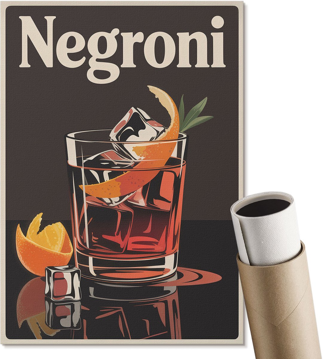 Coloray Polycanvas Wandposter - Negroni-Drankje, Poster - A4 - Zwart Wandposter - Rechthoek - Interieurdecoratie - Woonkamer, Slaapkamer, Kantoor - Retro