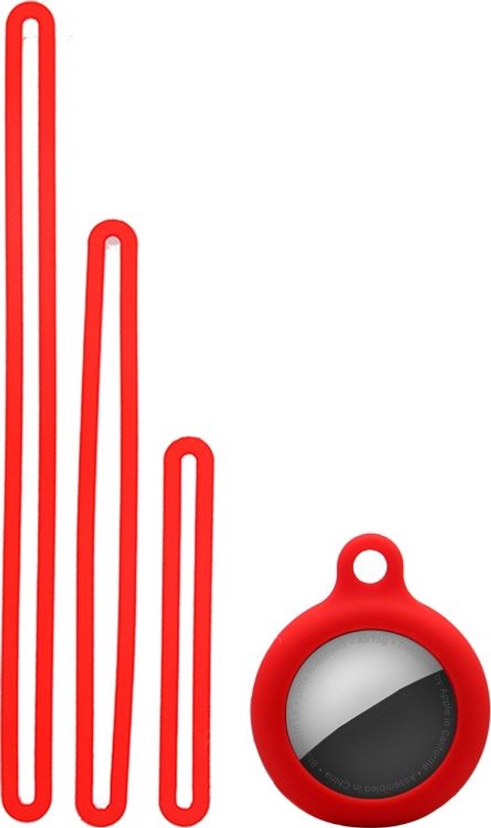 Mobigear Hoesje geschikt voor Apple AirTag Hoesje Flexibel Siliconen | Mobigear Lanyard - Rood