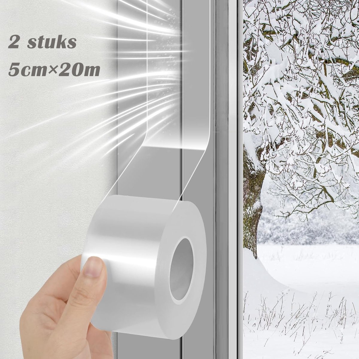Tochtband - 5 cm x 20 m - 2 rollen - Zelfklevende Afdichttape voor Ramen en Deuren - voor deur- en raamspleten - transparant
