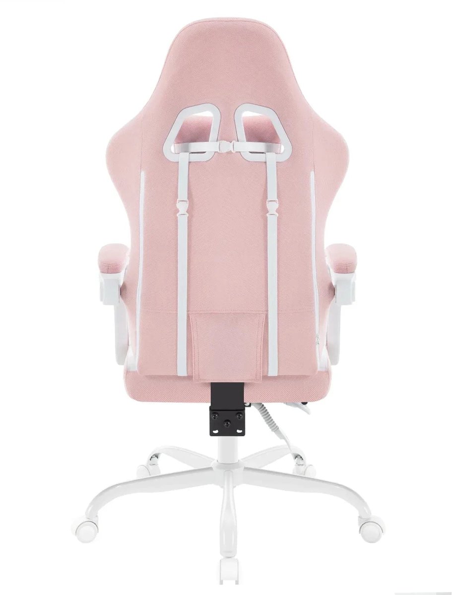 Klarven® Gamingstoel Roze + wit - Ergonomische Stoel Met Massage Lumbaalsteun En Usb - Ademend Mesh, Verstelbare Hoofdsteun, Draagvermogen Tot 150 Kg - B 70 x D 70 x H 127 cm