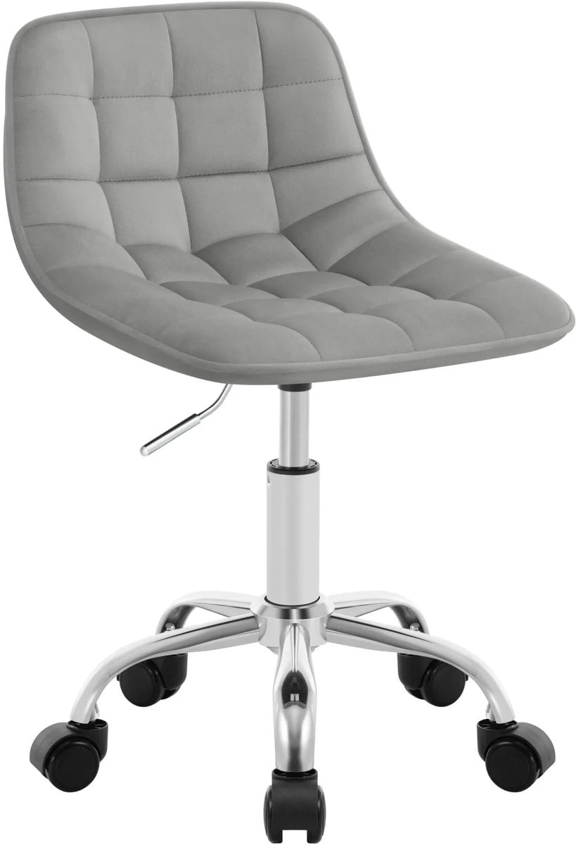 Klarven® Bureaukruk Lichtgrijs - Bureaukruk met Rugleuning - Bureaukruk op Wieltjes - Office Stool - Ergonomisch, 360 Graden Draaibaar - Hoogte Verstelbaar - Fluwelen Zitting - Max. 150 kg - 51x44x24cm