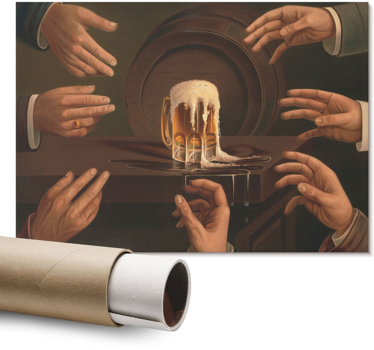 Coloray Polycanvas Wandposter – Zeven Mannenhanden, Bruin – A1 – Blauw Decoratie – Rechthoek – Decoratieve Wandposter – Kantoor – Klassiek