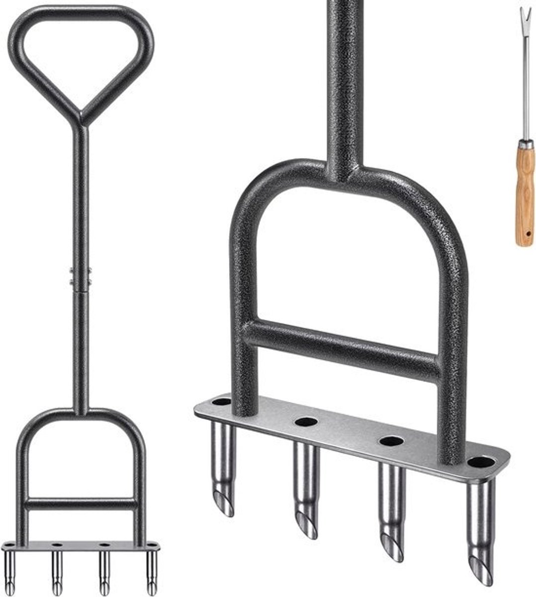 Gazonbeluchter Tool - Handmatige Bodemplugger - Gazon Verbeteren - Versterkt Driehoek Handvat - 93 cm Lengte - Zwart