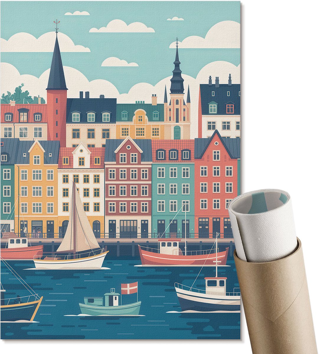 Coloray Polycanvas Wandposter - Scandinavische Charme, Illustratie - A4 - Blauw Wandposter - Rechthoek - Canvasposter - Woonkamer, Slaapkamer, Kantoor - Retro