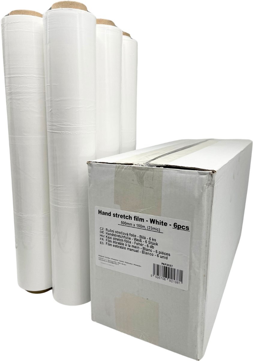 Surtep handstretchfolie 500 mm x 150 m (23 mic), wit, 6 rollen