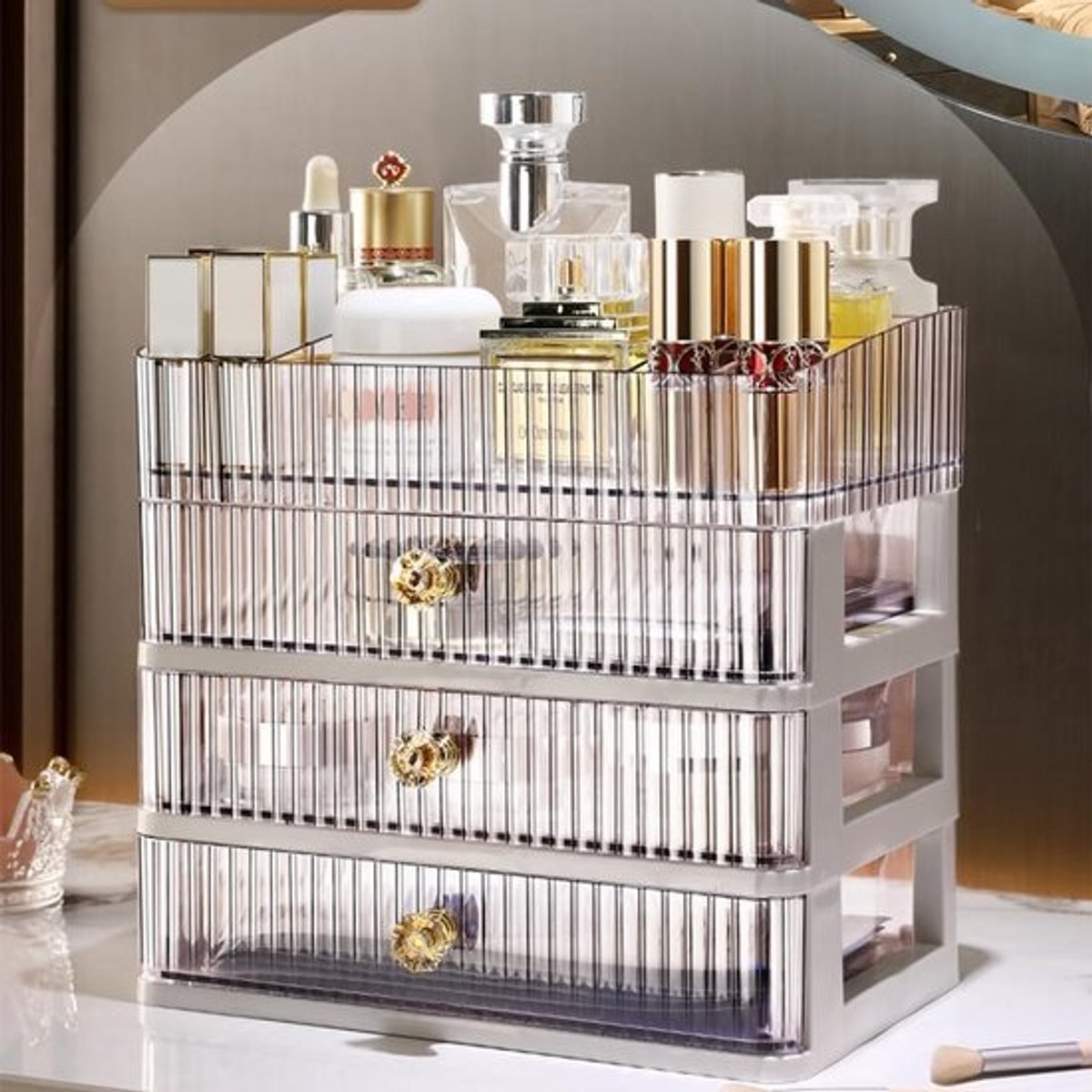 Make-up Organizer - Cosmetica Opberger - Bureau Badkamer - Drie Lades - Compact Model - Transparant