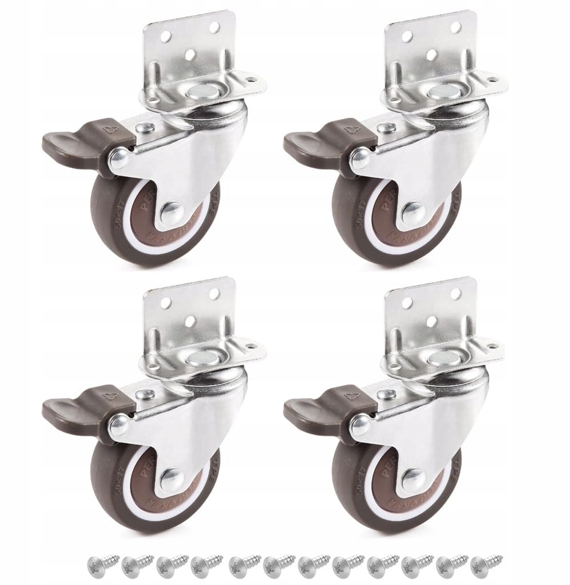4x Zwenkwielen 50mm met Rem - Meubelwielen TPR