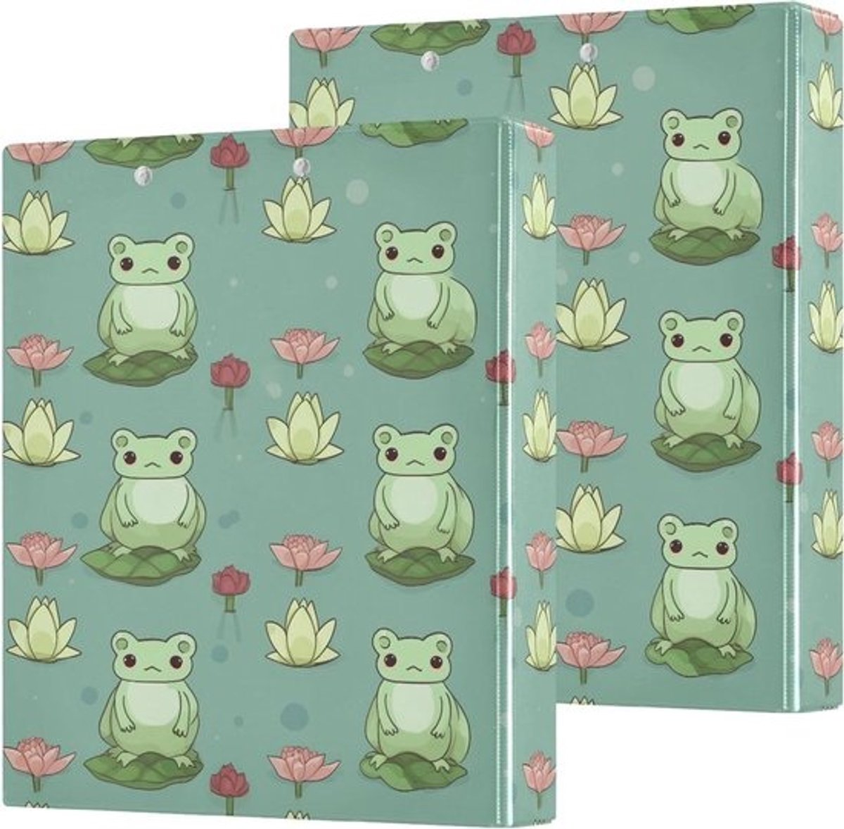 Ringband 3 Ringen - Map Binder - Documenten Organiseren - Met 3 Binnenzakken - A4 Formaat - Kikkers en Bloemen