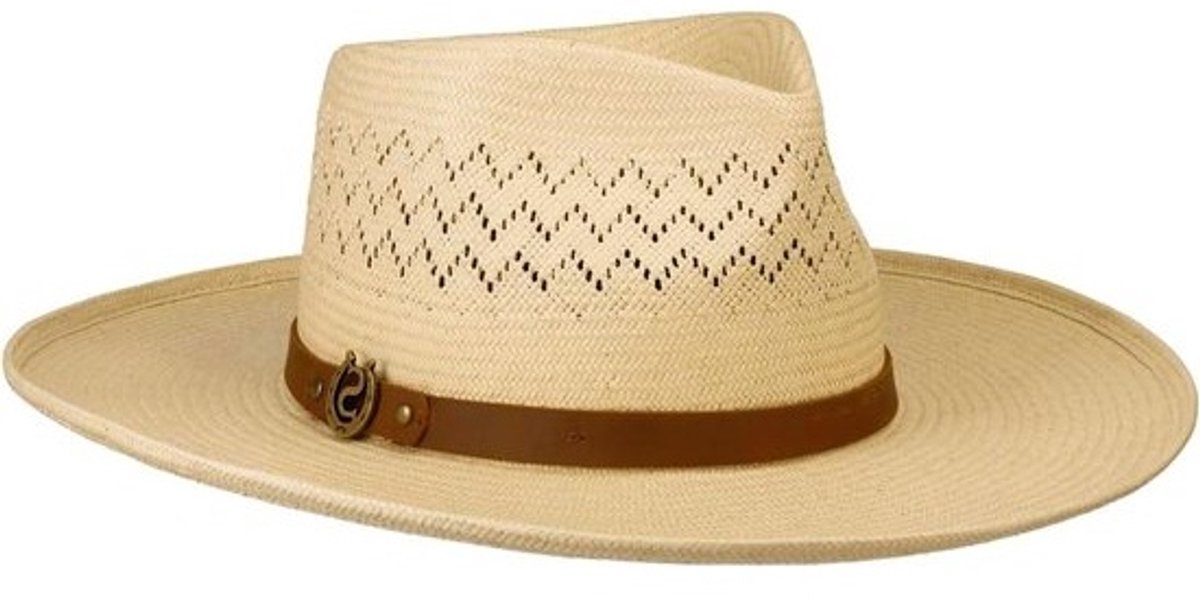 Strohoed Western - Cowboyhoed Zomerhoed - Bescherming tegen zon - Handgemaakt met gaatjespatroon - 23 x 23 x 20 cm