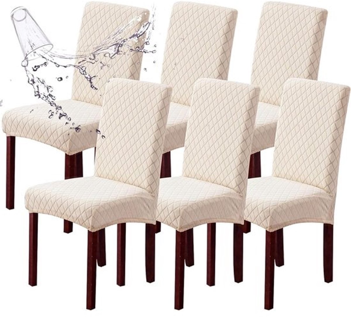 Stoelhoezen Eetkamer - Beschermhoezen Stoel - Meubels Beschermen - Dubbele Waterdichte Bescherming - 6 stuks - Argyle-Beige