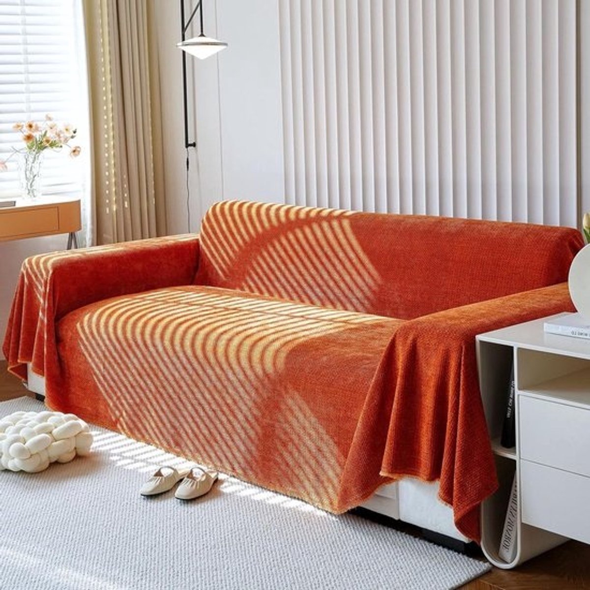 Chenille Plaid - Sierdeken Bank - Meubels Beschermen - Zachte Jacquard Stof - 180 x 150 cm - Karamelkleur