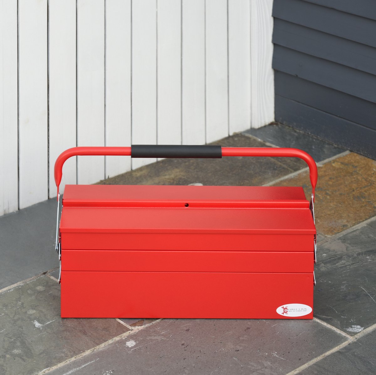 REDOM - Gereedschapskoffer - 3 etages met 5 opklapbare vakken - Met handgreep en clipsluiting - Staal - Rood - 56 x 20 x 41 cm