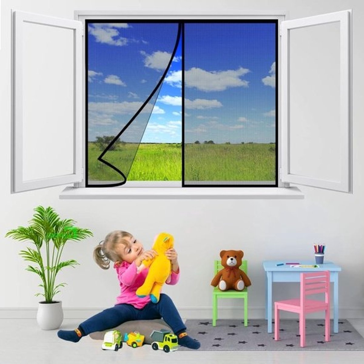 Magnetische Hordeur - Vliegengordijn Hor - Insecten Buiten Houden - Volledig Frame Klittenband - 215x210 cm - Zwart