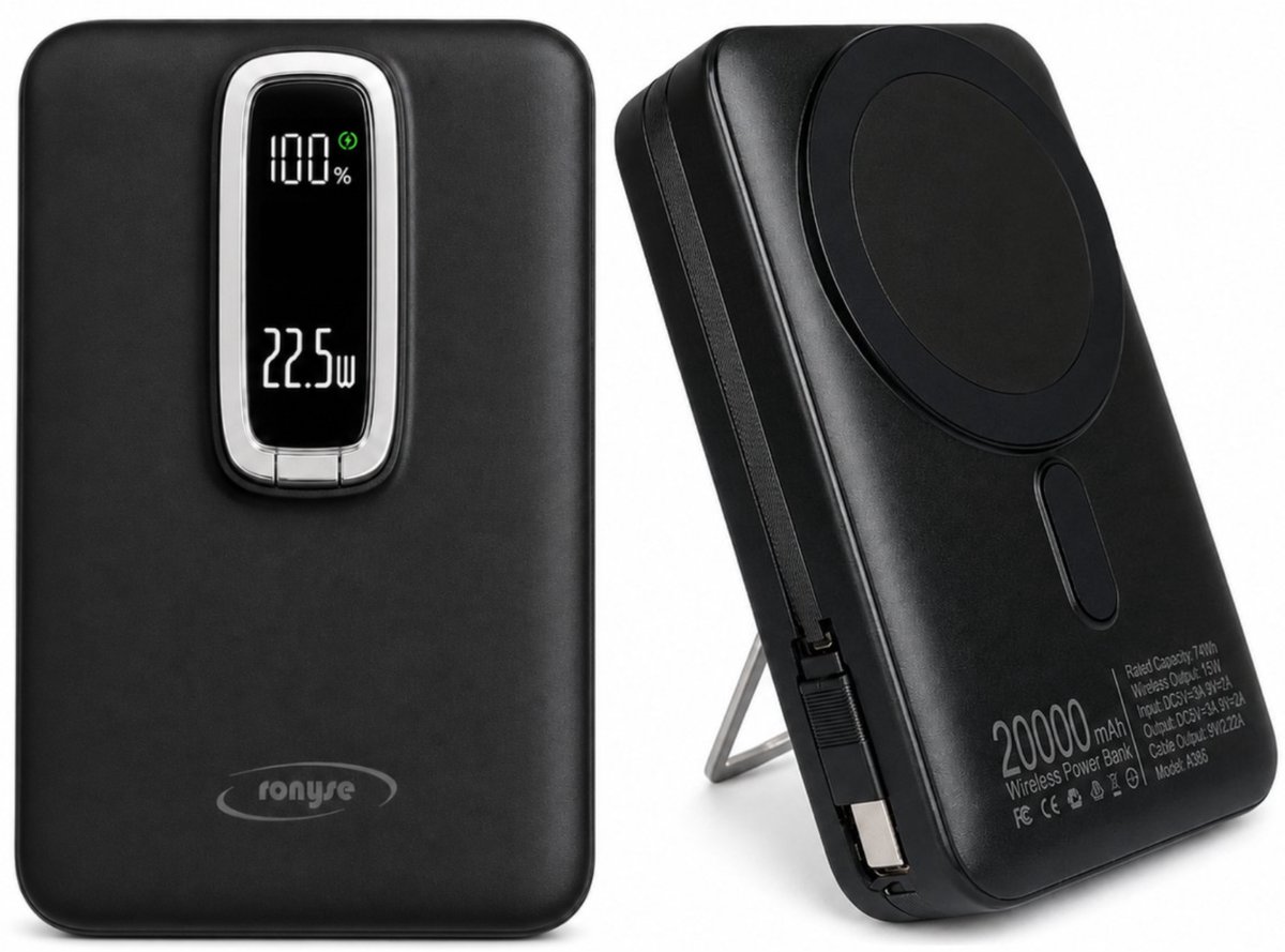 Ronyse Powerbank 20.000 mAh Magnetisch met Draadloos Opladen - afbeelding 3