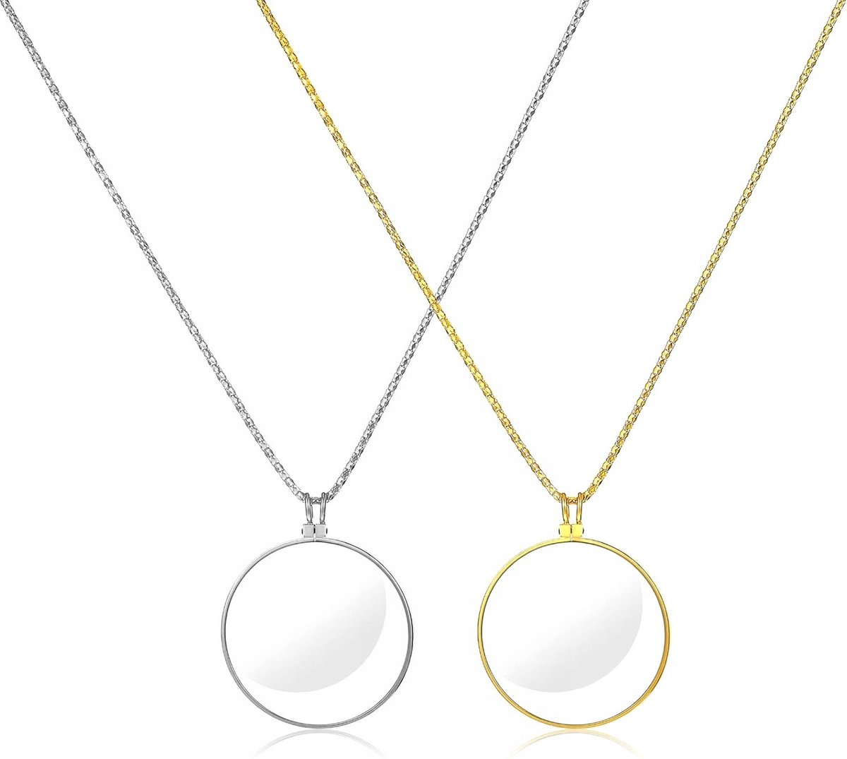 Set van 2 Vergrootglazen Lupa 5x Vergroting, Metalen Hanger met Ketting