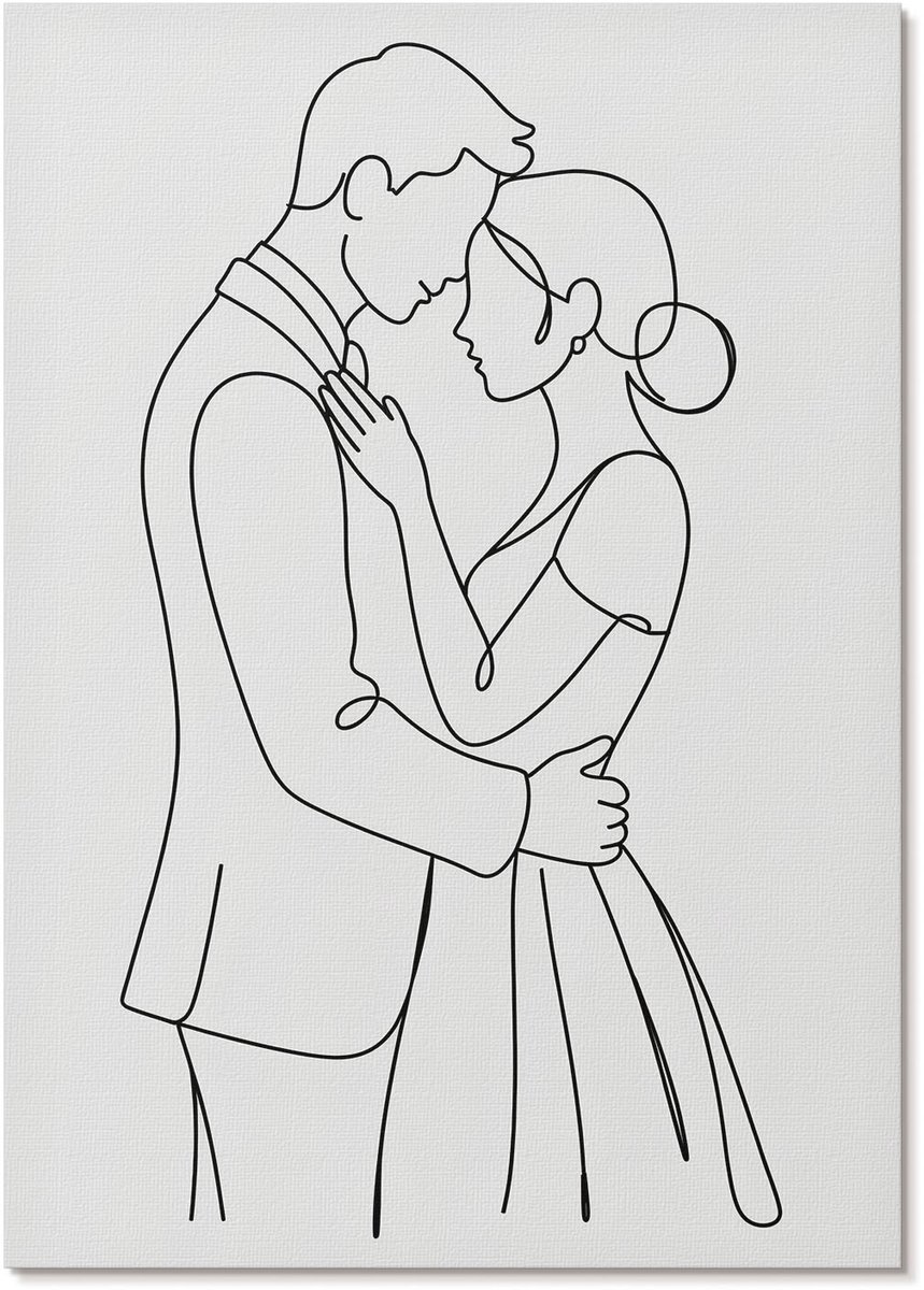 Tulup Polycanvas Poster - Romantisch Stel, Lijntekening - A4 - Wit Wandposter - Rechthoek - Muurdecoratie - Woonkamer, Slaapkamer, Kantoor - Romantisch