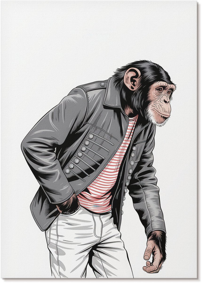 Tulup Polycanvas Wandposter - Chimpansee In Kleding, Illustratie - A4 - Wit Poster - Rechthoek - Canvasposter - Woonkamer, Slaapkamer, Kantoor - Popcultuur