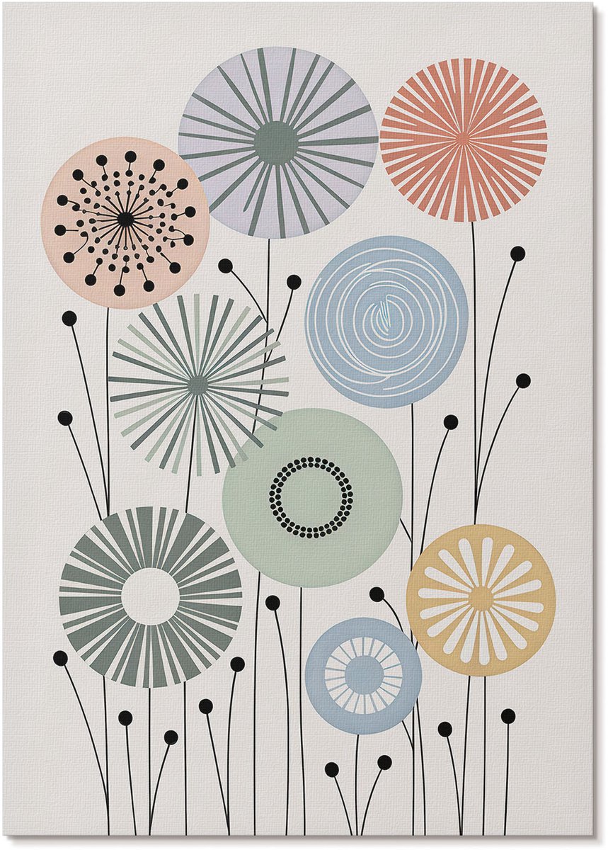 Tulup Canvas Poster Polycanvas - Geometrische Bloemen, Illustratie - A4 - Beige Patroon - Rechthoek - Kunstposter - Woonkamer, Slaapkamer, Kantoor - Modern