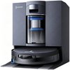 Ecovacs robotstofzuiger in donkergrijs met een transparante cilinder met blauwe details.