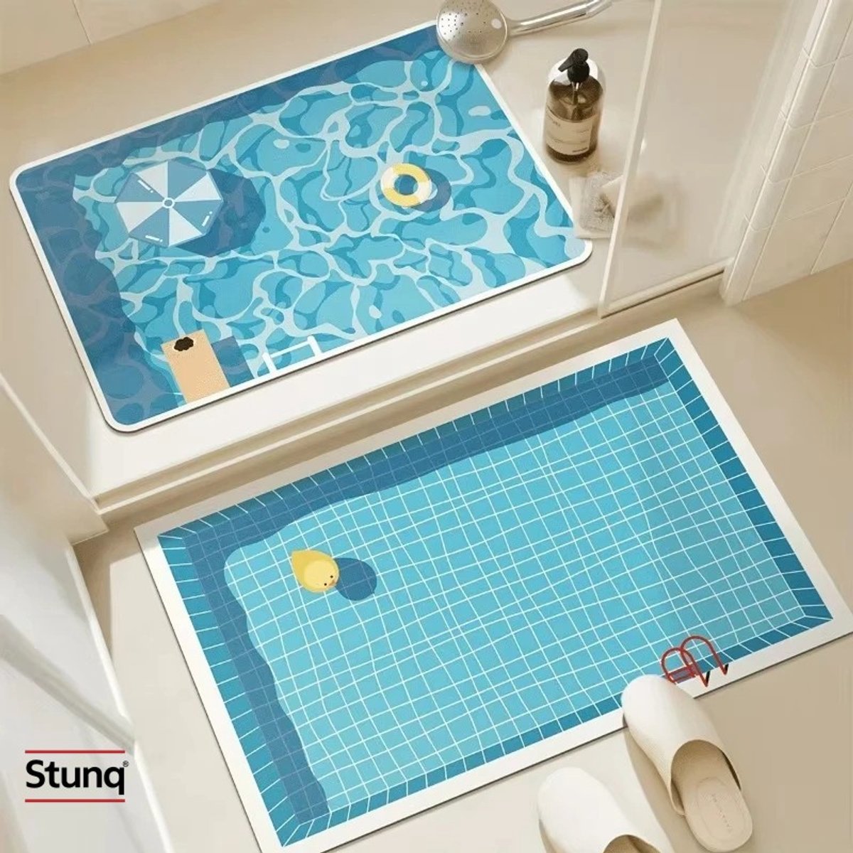 Stunq® Badkamermat met Zwembadprint - Antislip Waterabsorberend 60x40 cm