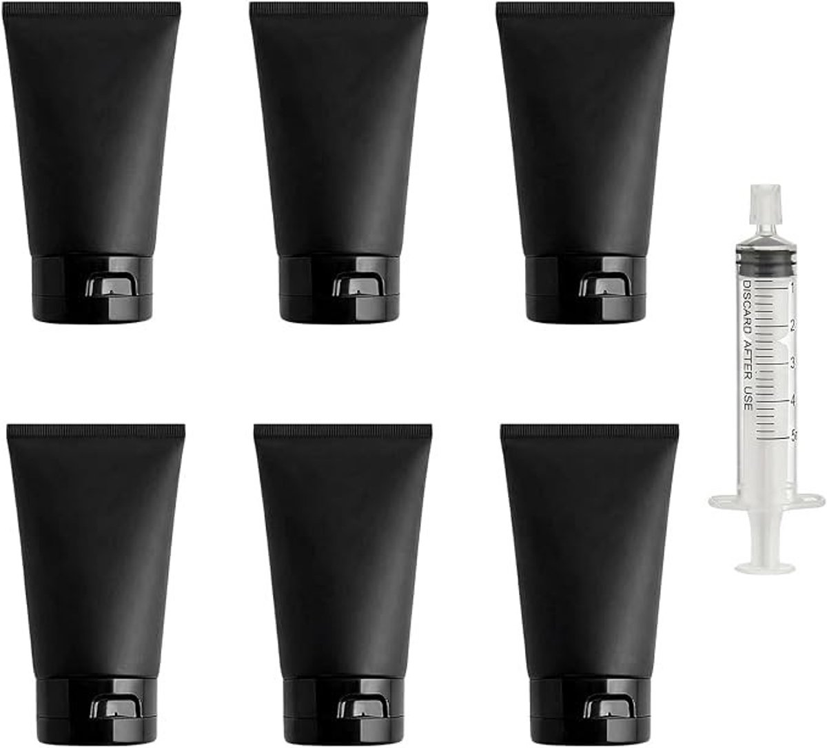 PolkaHome 6 Stuks Zwarte Reisflessen 150ml met Flip Top Dop - Lekvrij en Hervulbaar voor Shampoo, Lotion en Cosmetica