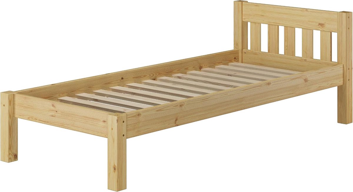 Bedframe 90x214 cm - Industrohome Eenpersoons ledikant van grenenhout met lattenbodem, Natur