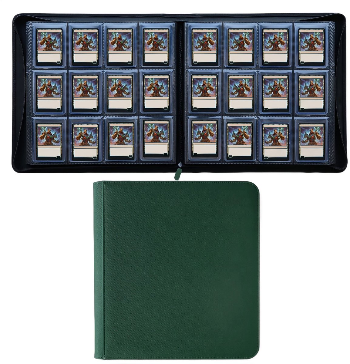 Currero Toploader Binder - Verzamelmap Kaarten - Geschikt voor Pokemon - 4 Pocket - 9 Pocket - 12 Pocket - Trading Card Map - Toploadermap - Groen - 384 Kaarten