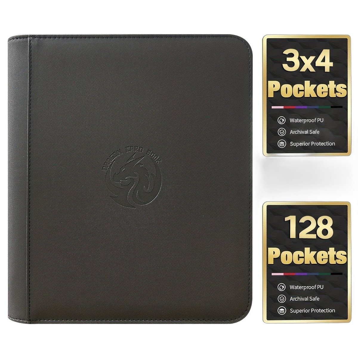 Currero Toploader Binder - Verzamelmap Kaarten - Geschikt voor Pokemon - 4 Pocket - 9 Pocket - 12 Pocket - Trading Card Map - Toploadermap - Zwart - 128 Kaarten
