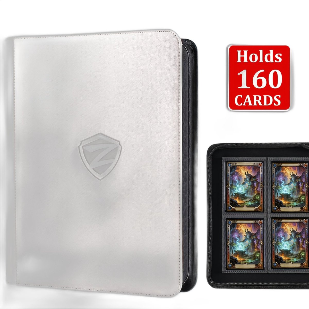 Currero Toploader Binder - Verzamelmap Kaarten - Geschikt voor Pokemon - 4 Pocket - 9 Pocket - 12 Pocket - Trading Card Map - Toploadermap - Wit - 160 Kaarten