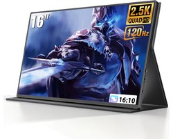 UPERFECT 16" 120Hz draagbare gamingmonitor IPS , 2560x1600P, 1200:1, 450 cd/m², met lederen hoes voor laptop/pc/spelconsole, VESA-compatibel