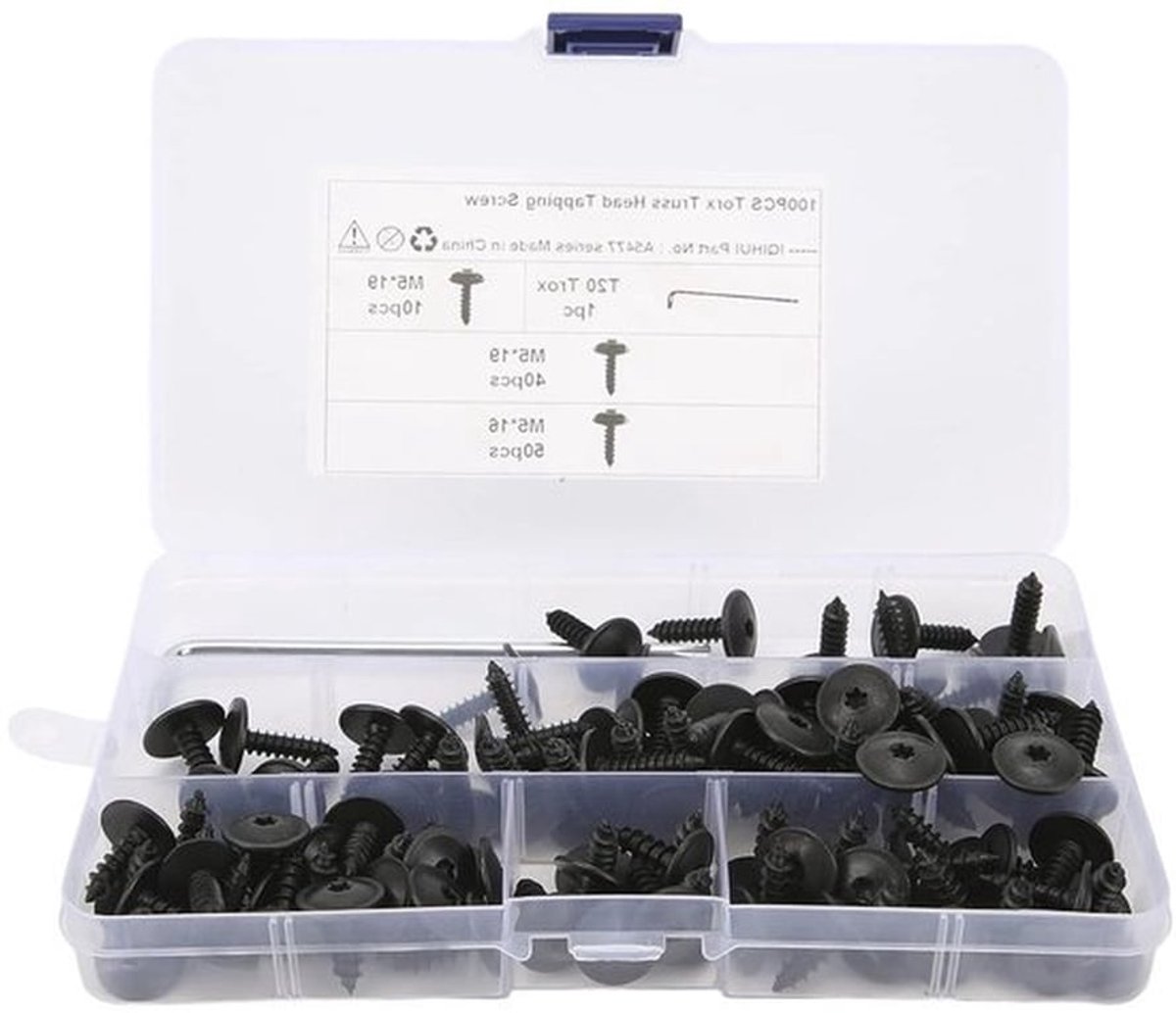 100-delige Set Zelftappende Schroeven voor Autospatbord M5x16/19mm als Vervanging van Mangaanstaal - Geschikt voor A1 2011-2018 Wielkasten/spatborden