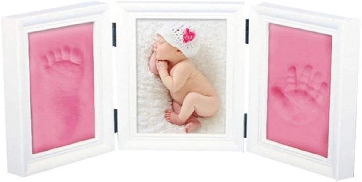Baby's handafdruk- en voetafdruk fotolijst - Babyshower cadeau - Elegant ontwerp - Roze - niet-toxisch - Perfect voor jongens en meisjes - 1 stuk