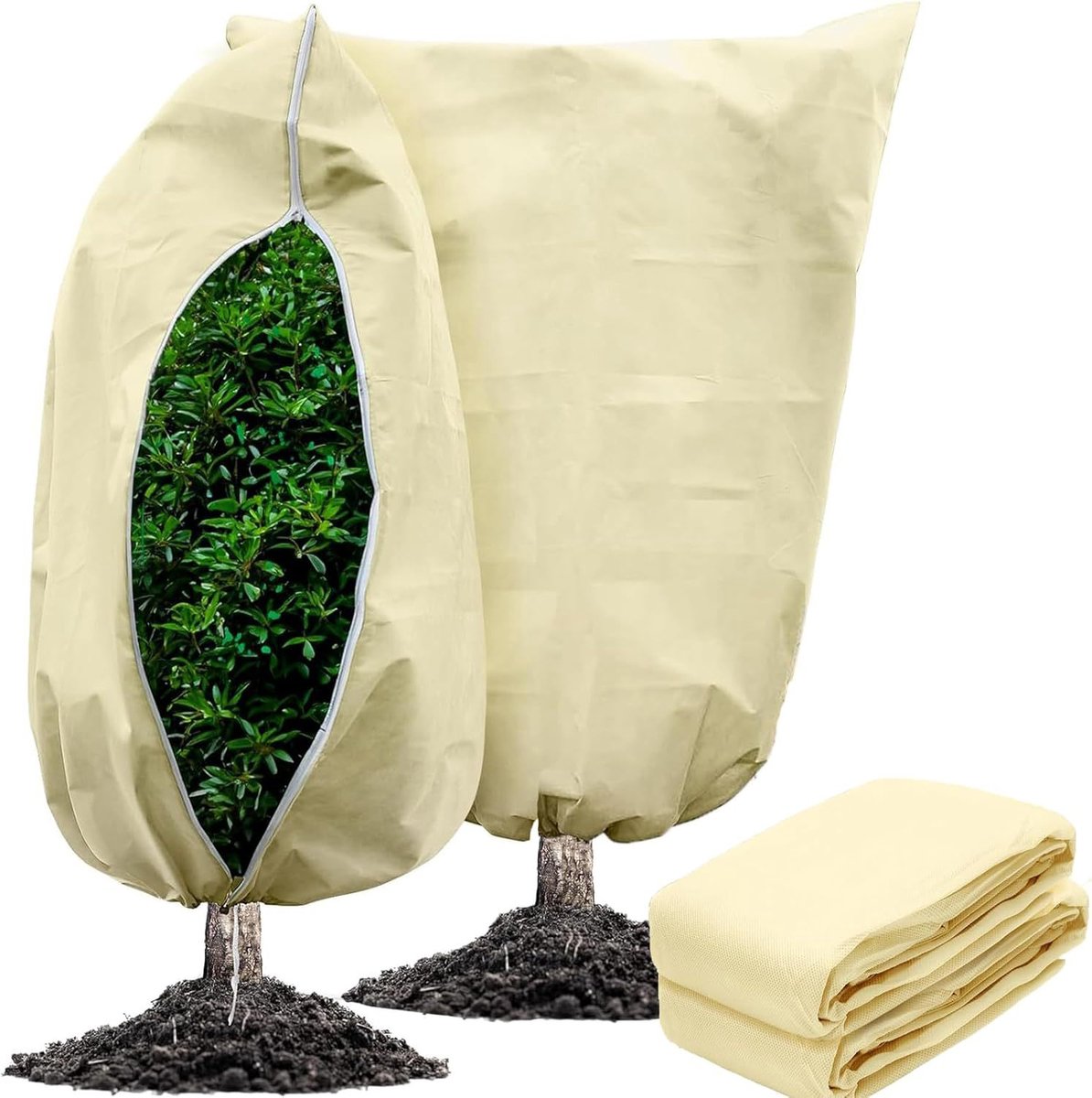 2-stuks Vorstbeschermer - Vorstbeschermer voor planten - Vorstbeschermer van non-woven stof - 180x120cm - Met ritssluiting en trekkoord - Herbruikbaar - Geschikt voor buitenplanten, struiken, vorstbescherming en ongediertebestrijding - Bruin
